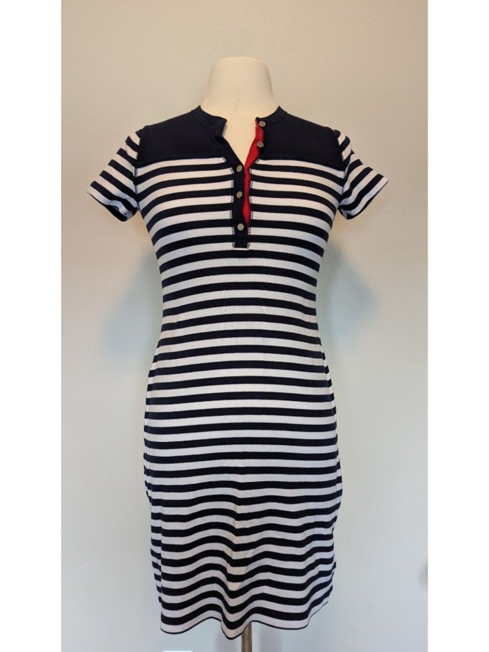 Chaps Womens Navy & White Striped Cotton Dress Small